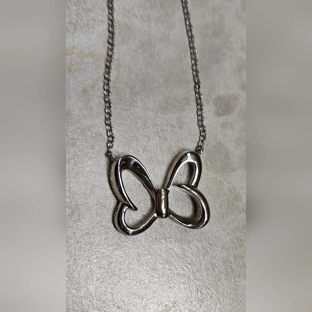 Minnie Mouse Bow Necklace sterling silver and 10k gold Womens